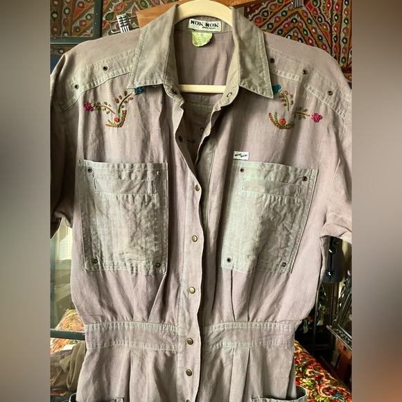 Vintage 80’s Nok Nok embroidered cotton jumpsuit utility suit - Picture 12 of 15